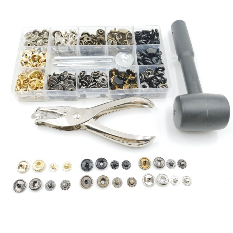 Bakreni set snap gumba s montažnim čekićem – 120 setova, pogodna za pamuk kapute, kožne kapute, ruksake, hlače i jakne