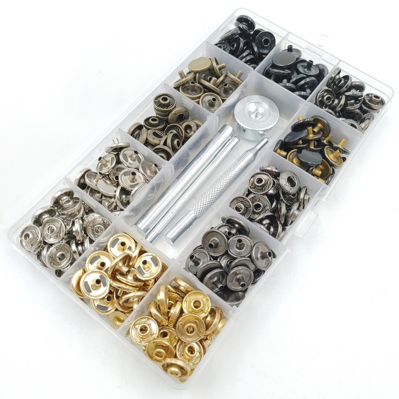 Bakreni set snap gumba s montažnim čekićem – 120 setova, pogodna za pamuk kapute, kožne kapute, ruksake, hlače i jakne