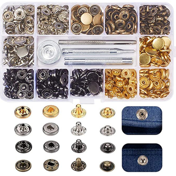 633 Fém gombtelepítő készlet, sárgaréz, négyzáras záródás, farmerhez