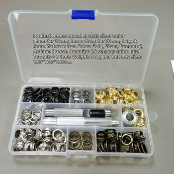 Vasból készült üreges szegecs készlet négygombos zárral és szerelő eszközzel, farmerhez, cipőkhöz, sapkákhoz és külső ruházathoz — WY