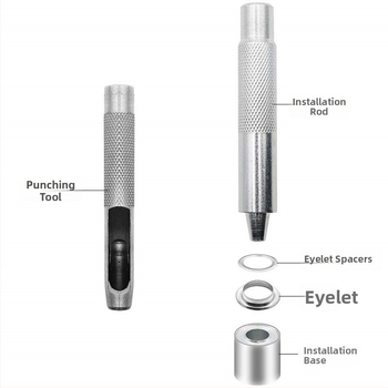 Vasból készült üreges szegecs készlet négygombos zárral és szerelő eszközzel, farmerhez, cipőkhöz, sapkákhoz és külső ruházathoz — WY