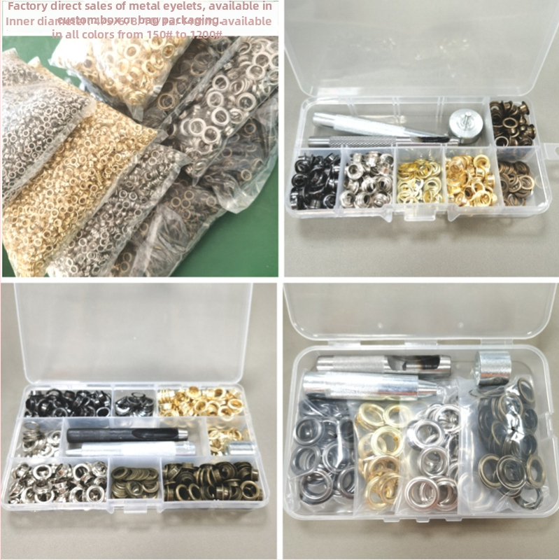 Vasból készült üreges szegecs készlet négygombos zárral és szerelő eszközzel, farmerhez, cipőkhöz, sapkákhoz és külső ruházathoz — WY