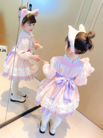 Mergaitėms Korejos stiliaus princesės suknelė, 90% medvilnė, enziminis plovimas, ruduo 2024