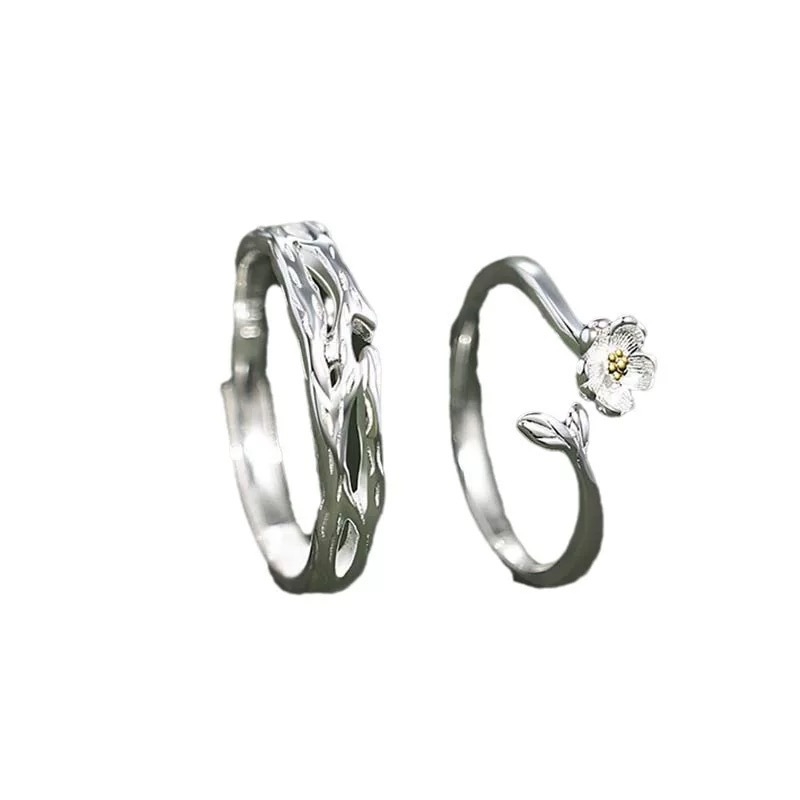Moli S999 sterling srebro – prsten za parove s motivom lista, elektroplating