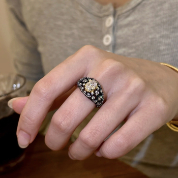 Réz gyűrű ovális cirkóniával, csillag alakú barokk dizájn, modell A361 nőknek