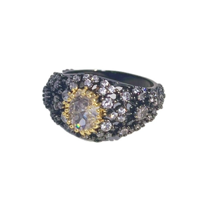 Réz gyűrű ovális cirkóniával, csillag alakú barokk dizájn, modell A361 nőknek