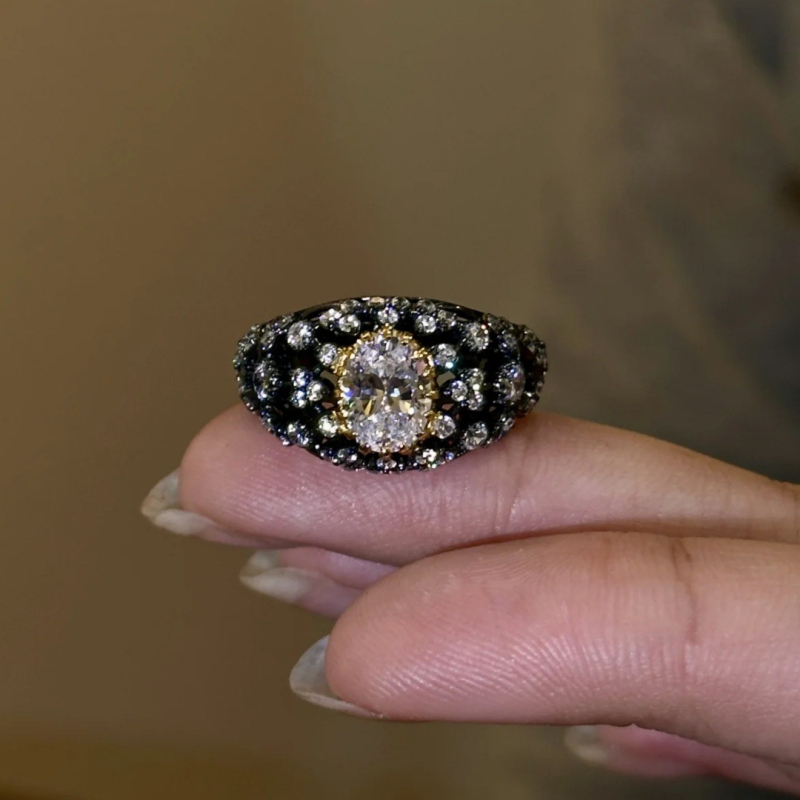 Réz gyűrű ovális cirkóniával, csillag alakú barokk dizájn, modell A361 nőknek