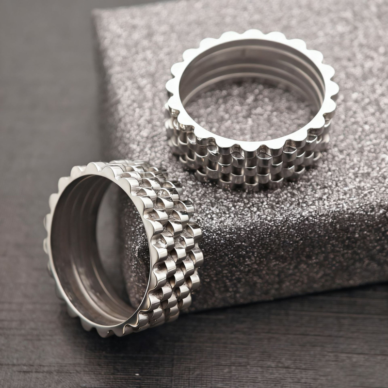 Geometrijski prsten od titan čelika, unisex, elektroplatiniran, s kariranim uzorkom remena, 316L, zimsko izdanje 2025