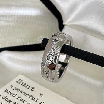 Prsten od 925 srebra, heksagonalni geometrijski dizajn, korejski stil, precizno izrađeno, unisex