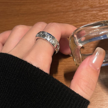 Prsten od 925 srebra, heksagonalni geometrijski dizajn, korejski stil, precizno izrađeno, unisex