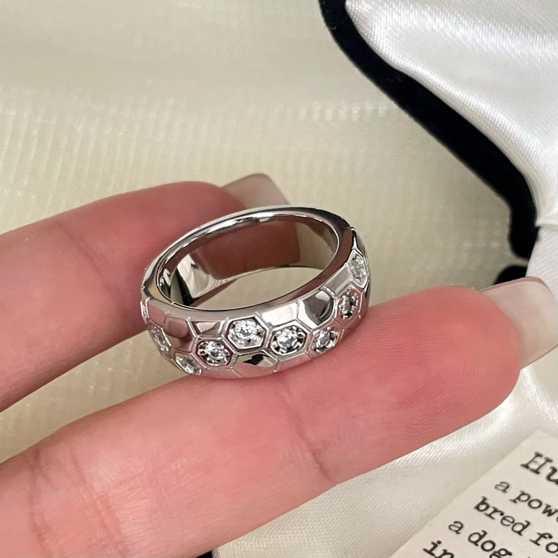 Prsten od 925 srebra, heksagonalni geometrijski dizajn, korejski stil, precizno izrađeno, unisex