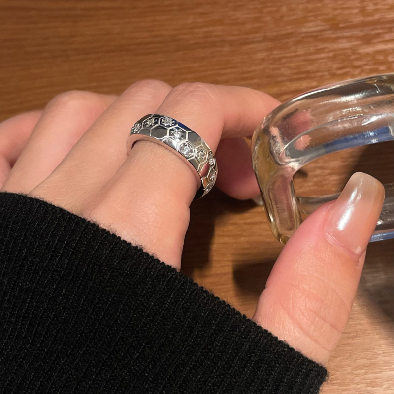 Prsten od 925 srebra, heksagonalni geometrijski dizajn, korejski stil, precizno izrađeno, unisex