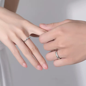 Junli S925 сребърен пръстен за двойки, геометричен дизайн с циркони вградени