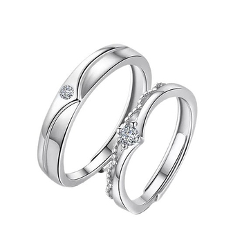 Junli S925 сребърен пръстен за двойки, геометричен дизайн с циркони вградени