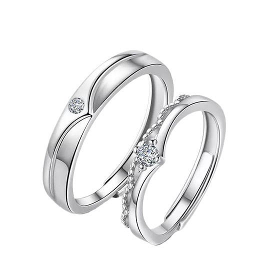 Junli S925 сребърен пръстен за двойки, геометричен дизайн с циркони вградени