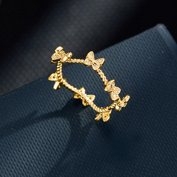 Inel cu formă de fluture, stil lux ușor, linii răsucite, placat cu aur 14K pe cupru, inel închis pentru femei