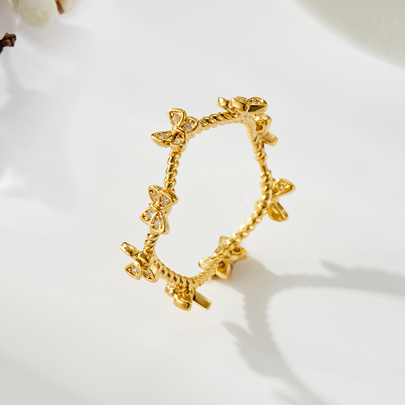 Inel cu formă de fluture, stil lux ușor, linii răsucite, placat cu aur 14K pe cupru, inel închis pentru femei