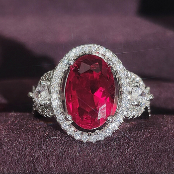 Prsten od bakra s ugradnim rubin-zirkonom, geometrijski dizajn, elektroplatirani završetak, Daysoe, za žene