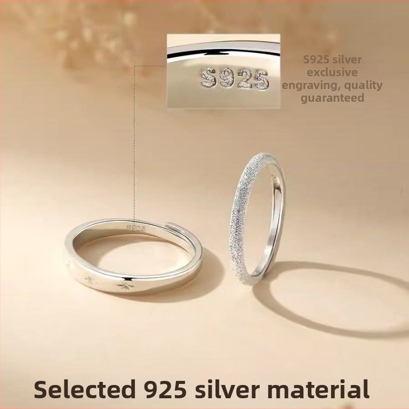 Prsten za parove od čistog srebra (S999), oblik zvijezde, elektroplatiniranje, stil: par, priroda inspirirana