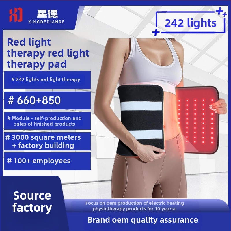 LED šviesos terapijos antklodė — 12V, 28W, šildymas iki 55°C, temperatūros diapazonas 45–55°C, CE sertifikatas; kūno zonos: kelio pagalvėlės, pečių pagalvėlės, juostos apsauga