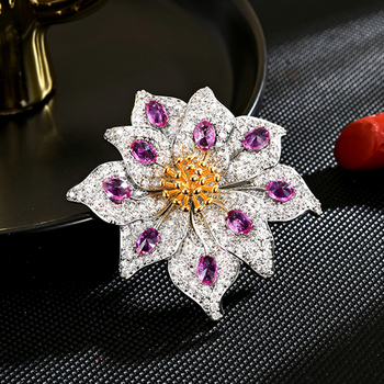 Καρφίτσα - Λουλουδάτο σχήμα, Περιβαλλοντικά φιλικός χαλκός, Διαμαντοκοπής, Γυναικείο μόδας αξεσουάρ