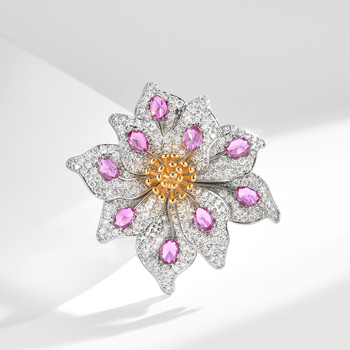 Καρφίτσα - Λουλουδάτο σχήμα, Περιβαλλοντικά φιλικός χαλκός, Διαμαντοκοπής, Γυναικείο μόδας αξεσουάρ