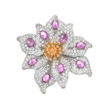 Καρφίτσα - Λουλουδάτο σχήμα, Περιβαλλοντικά φιλικός χαλκός, Διαμαντοκοπής, Γυναικείο μόδας αξεσουάρ