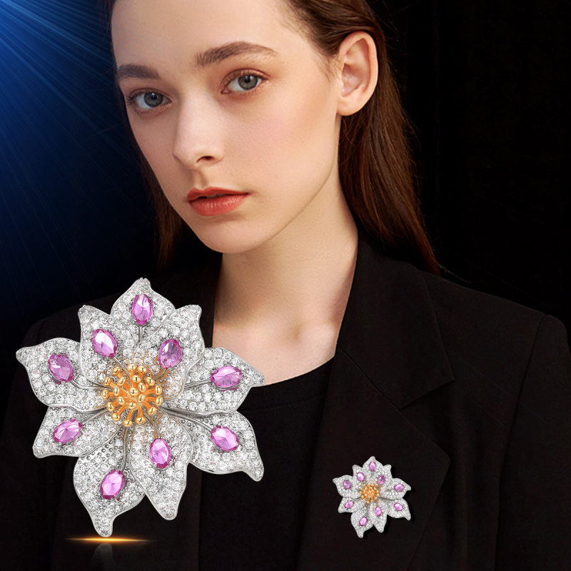 Καρφίτσα - Λουλουδάτο σχήμα, Περιβαλλοντικά φιλικός χαλκός, Διαμαντοκοπής, Γυναικείο μόδας αξεσουάρ