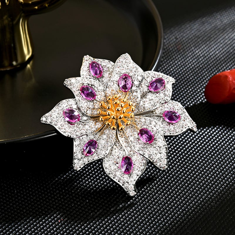 Καρφίτσα - Λουλουδάτο σχήμα, Περιβαλλοντικά φιλικός χαλκός, Διαμαντοκοπής, Γυναικείο μόδας αξεσουάρ