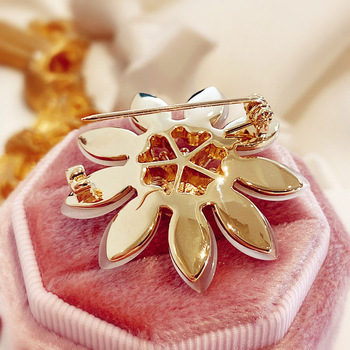 Καρφίτσα από χαλκό με λουλούδι και λίθο ματιού γάτας, Κορεάτικου στυλ, ηλεκτροπλατιωμένη