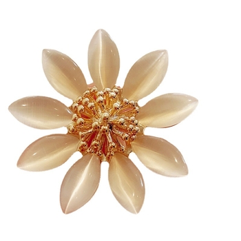 Καρφίτσα από χαλκό με λουλούδι και λίθο ματιού γάτας, Κορεάτικου στυλ, ηλεκτροπλατιωμένη