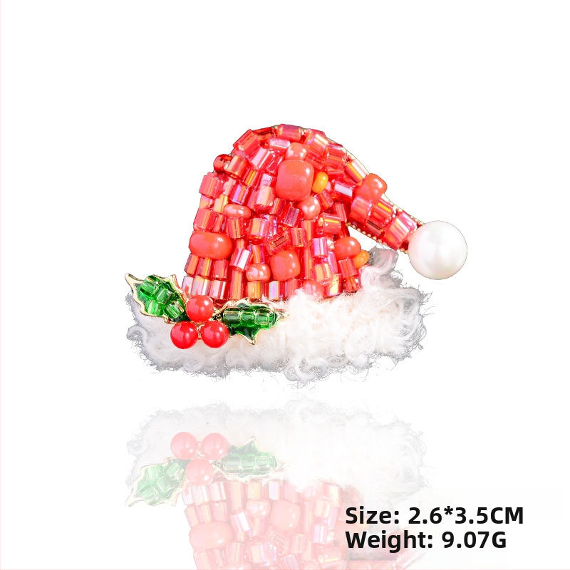 Καρφίτσα με καπέλο Άγιου Βασίλη και χάντρες, για γυναίκες, κράμα, διακοσμητικό καρφί, φθινοπωρινή έκδοση 2024