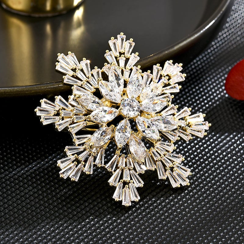 Hópehely formájú virág brooch mikroinlaid cirkóniákkal, fém, női retro stílus, dekoratív kitűző