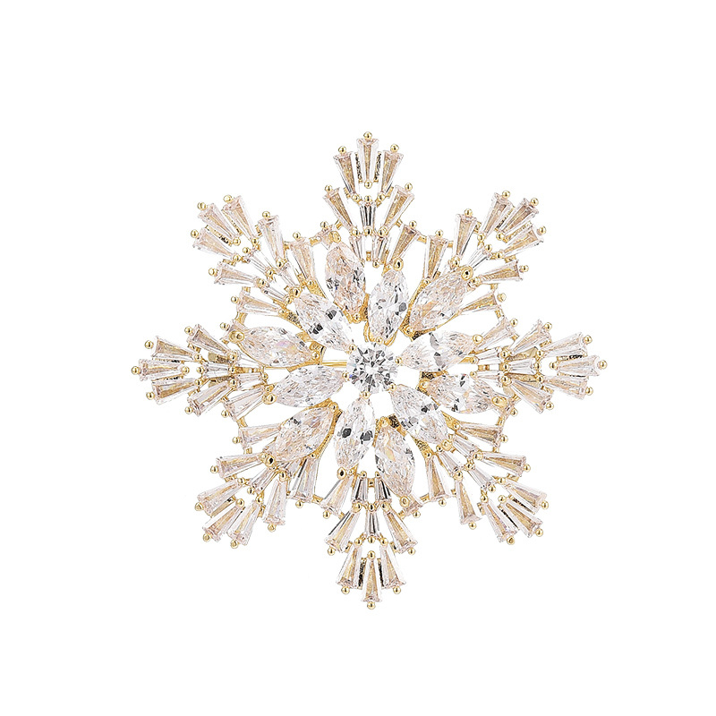 Hópehely formájú virág brooch mikroinlaid cirkóniákkal, fém, női retro stílus, dekoratív kitűző