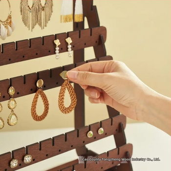 Koka rotaslietu displeja statīvs, galda 5 līmeņu auskaru statīvs, moderns vienkāršs stils