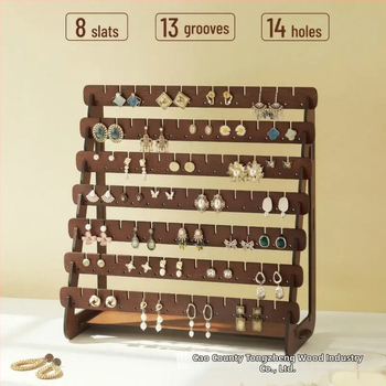 Koka rotaslietu displeja statīvs, galda 5 līmeņu auskaru statīvs, moderns vienkāršs stils