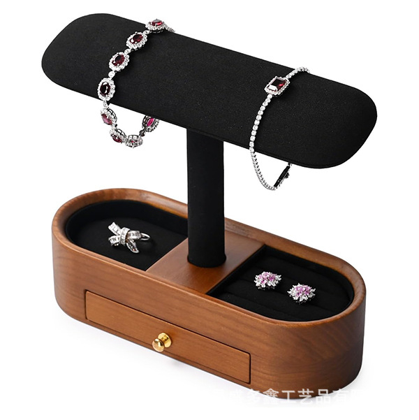 Koka pulksteņu un juvelierizstrādājumu uzglabāšanas statīvs, galda versija, 3 līmeņu displejs ar atvilktni, koks/bambuss