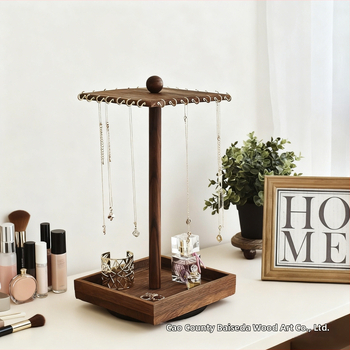 Koka rotējošs juvelieru displejs – galda stila 2 līmeņu plaukts, piemērots kaklarotām un auskarām, daudzfunkcionāla uzglabāšana