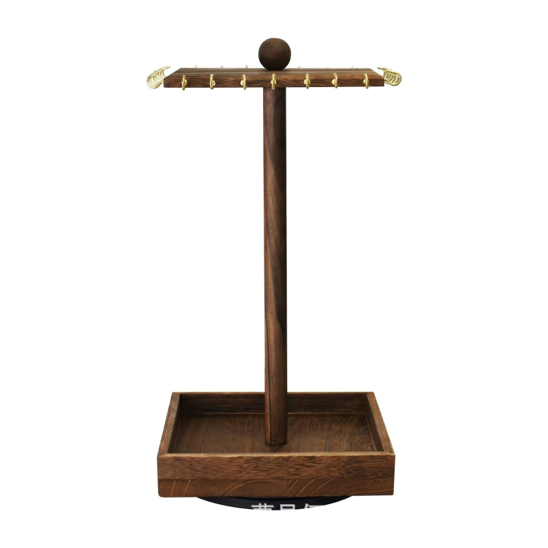 Koka rotējošs juvelieru displejs – galda stila 2 līmeņu plaukts, piemērots kaklarotām un auskarām, daudzfunkcionāla uzglabāšana