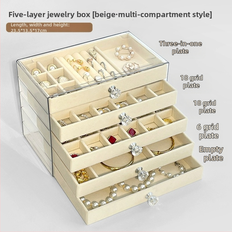 5 kārtu rotaslietu uzglabāšanas kārba, uz galda, putekļu un mitruma izturība, korejiešu dizains, materiāls 27161