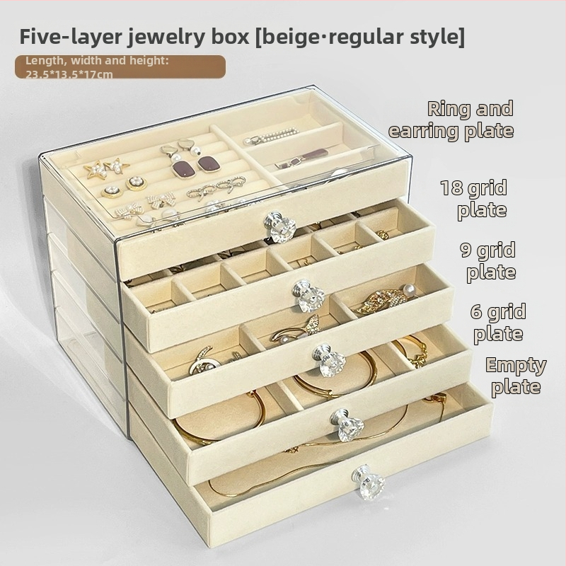 5 kārtu rotaslietu uzglabāšanas kārba, uz galda, putekļu un mitruma izturība, korejiešu dizains, materiāls 27161