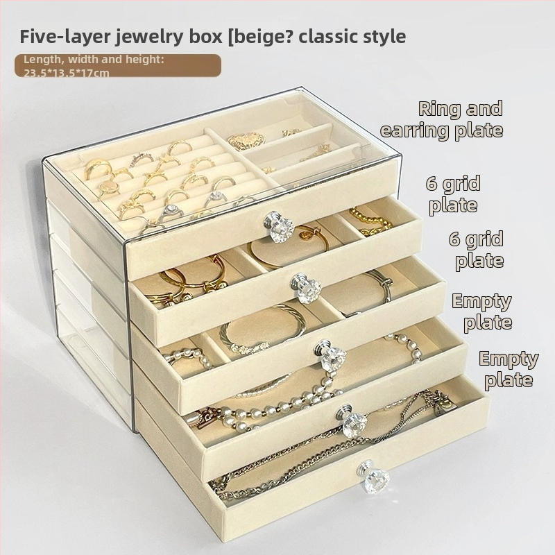 5 kārtu rotaslietu uzglabāšanas kārba, uz galda, putekļu un mitruma izturība, korejiešu dizains, materiāls 27161