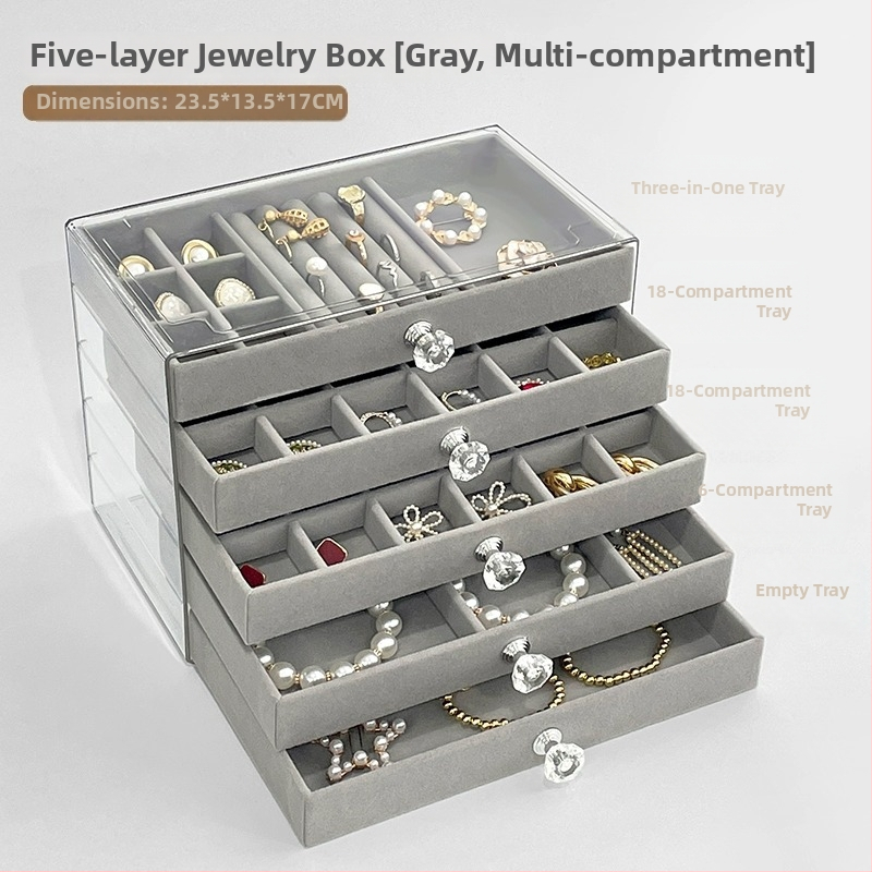 5 kārtu rotaslietu uzglabāšanas kārba, uz galda, putekļu un mitruma izturība, korejiešu dizains, materiāls 27161