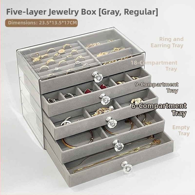 5 kārtu rotaslietu uzglabāšanas kārba, uz galda, putekļu un mitruma izturība, korejiešu dizains, materiāls 27161