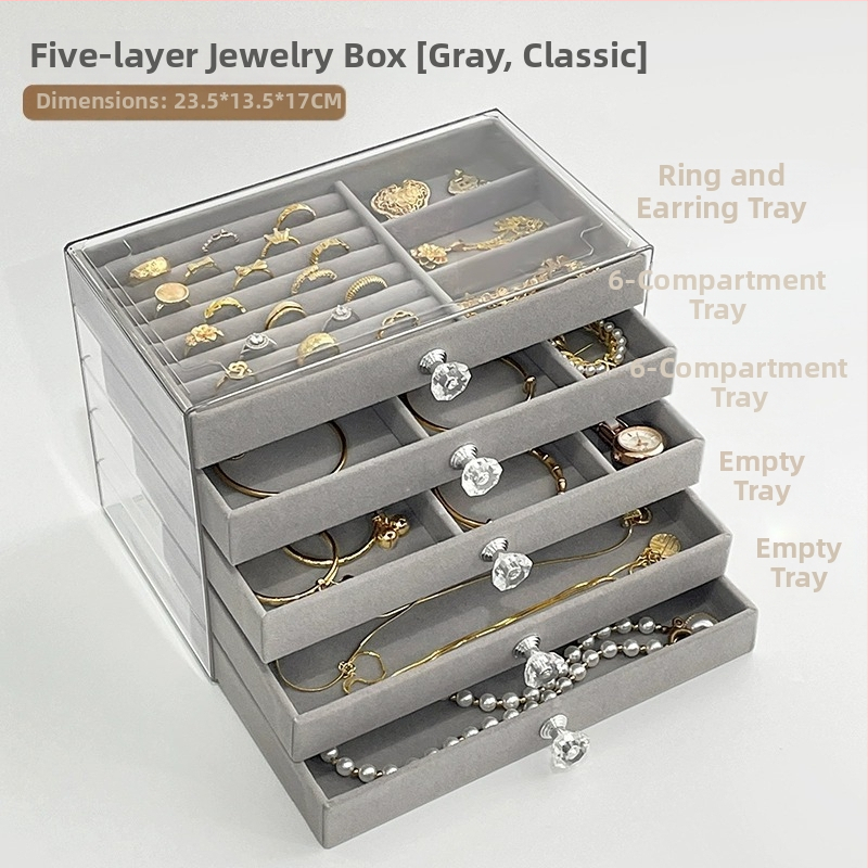 5 kārtu rotaslietu uzglabāšanas kārba, uz galda, putekļu un mitruma izturība, korejiešu dizains, materiāls 27161