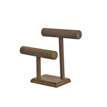 Vintage koka galda rotu izstādes statīvs, divstāvu rokassprādžu plaukts, pērļu krellēm un pulksteņiem