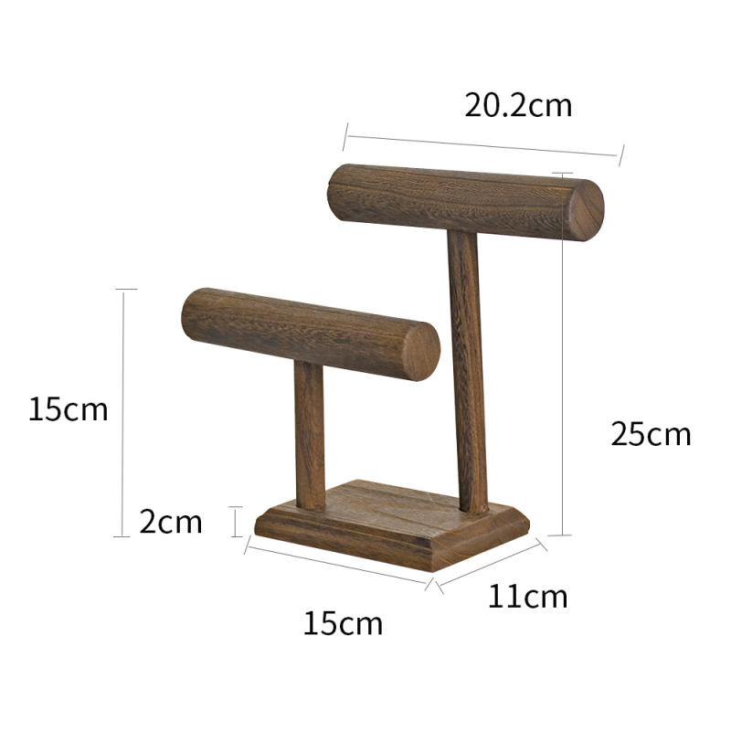 Vintage koka galda rotu izstādes statīvs, divstāvu rokassprādžu plaukts, pērļu krellēm un pulksteņiem