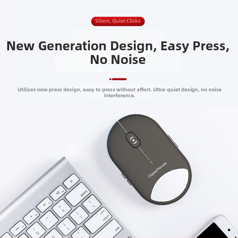 Cap5 Capacmouse Prenosná mini tichá trojmódová bezdrôtová myš pre telefón, notebook a tablet – ergonomická, sivá, 4000 DPI