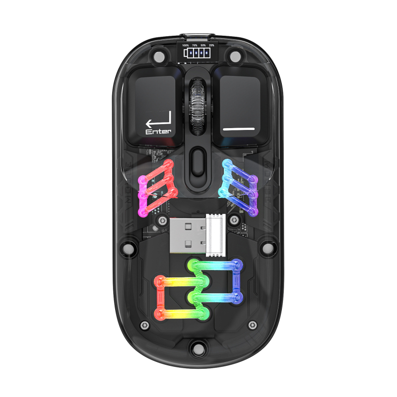 Optička miška s dvostrukim režimom Bluetooth i bežičnim 2,4 GHz, RGB osvjetljenje, ergonomski dizajn, 1600 DPI, punjenje USB-C
