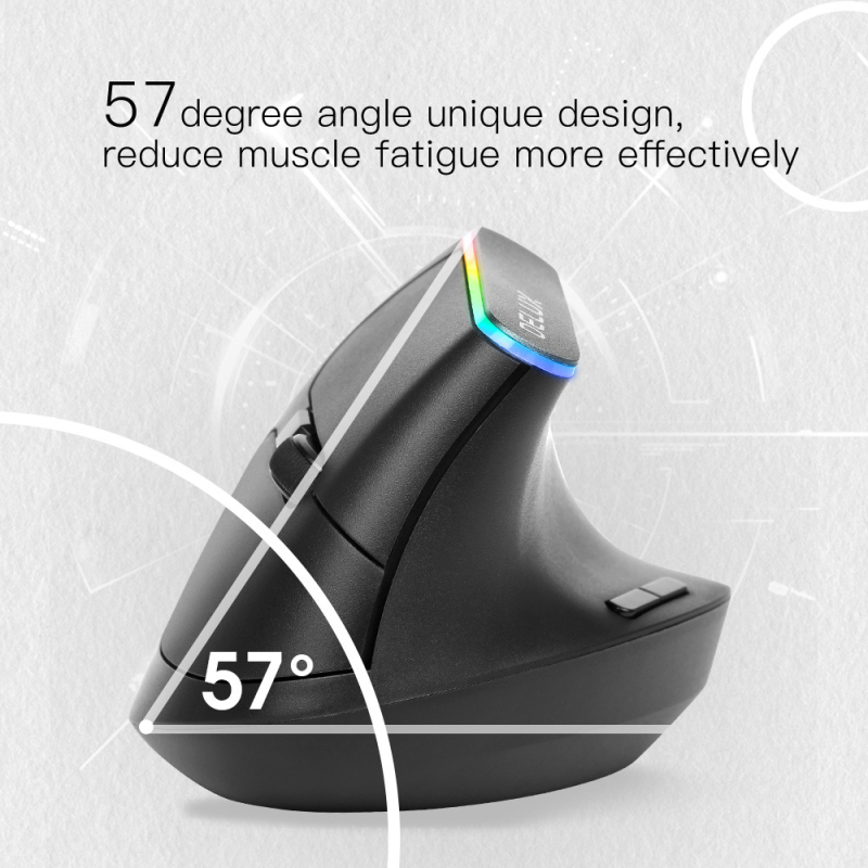 DeLUX RGB vertikalni bežični ergonomski miš – Bluetooth i 2.4GHz dvostruki način, 1600 DPI, 6 tipki, USB sučelje